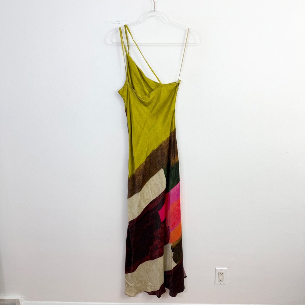 Anthropologie BL-NK Abstract Print One Shoulder Slip Maxi Dress Medium - Picture 6 of 7